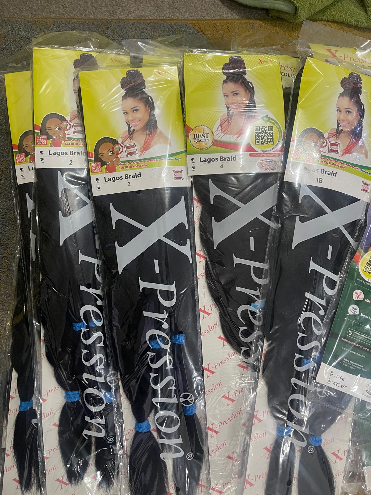 X-Pression Lagos Braid pre-stretched braiding hair packs supplied by Adorable Look